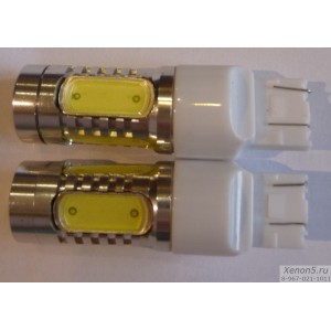 Сверхяркий светодиод T20 (7443 W21-5W) 7.5W High Power двухконтактный в ДХО, габаритный свет, стоп-сигналы